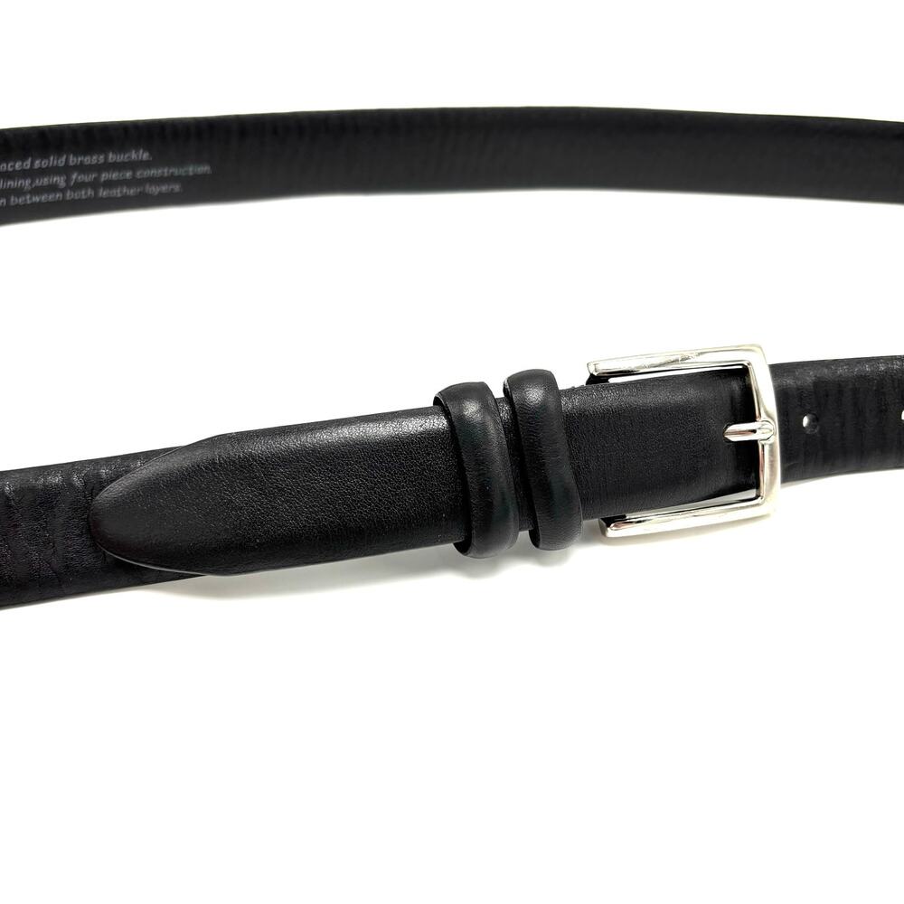 Black Leather Belt Size 42 Silver Solid Brass Buckle Classic Work Office Casual